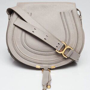 Chloe Cashmere Grey Pebbled Leather Medium Marcie Crossbody Bag